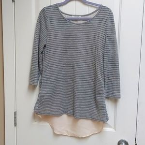 Ava James women's off white beige and light gray stripes sweaterette size M